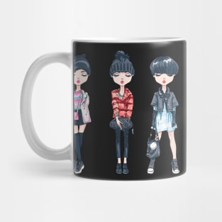 SET of hipster girl in winter clothes Mug